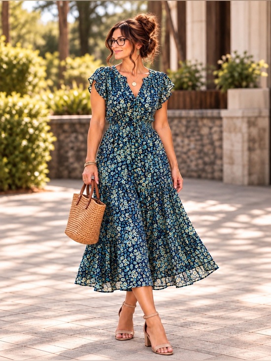 Dresses & Skirts - Steve Madden Blue & Teal Floral Boho Midi Dress | Size L